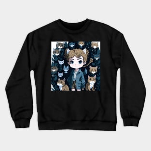 boy with cats aesthetic illustration sticker Crewneck Sweatshirt